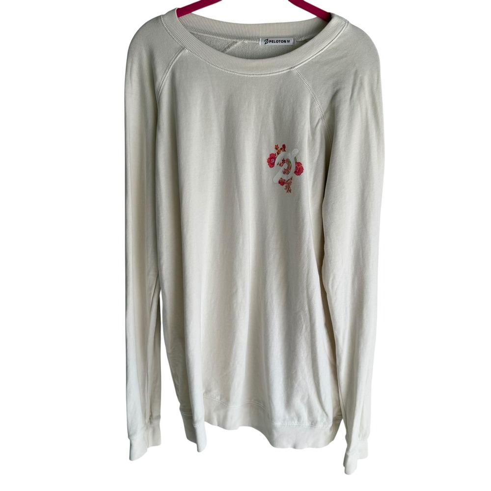 PELOTON Cream Floral‎ Logo Burnout Ladies Sweatshirt, M